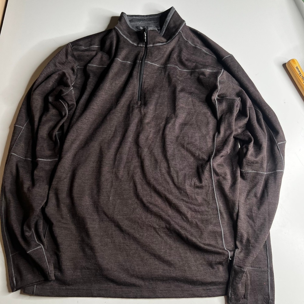 Kuhl Revel 1/4 Zip Pullover Mens XL Brown Charcoal Heather Thumbhole Hiking Top